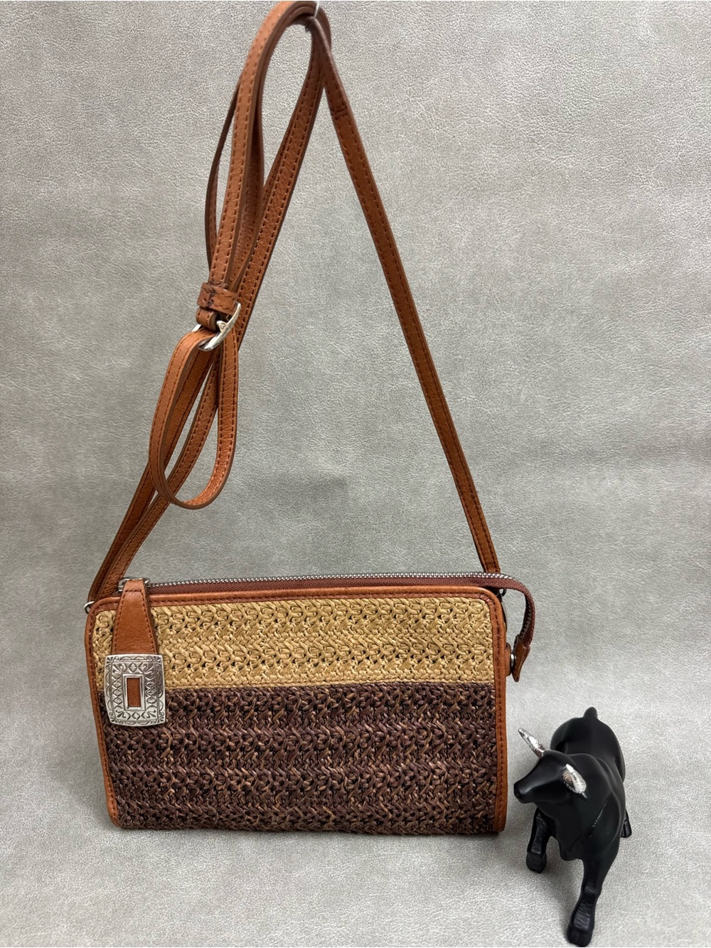 Brighton Tan and Brown Woven Crossbody Bag